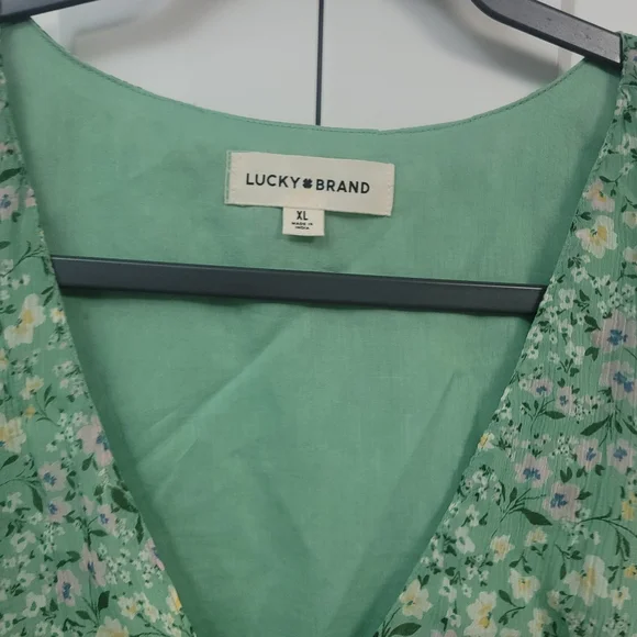 Lucky Brand Green Floral Ruched Ruffle Peplum Blouse - Boho Cottagecore - Picture 5 of 8